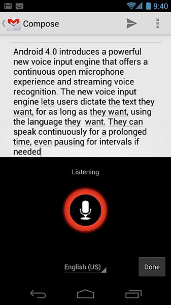 Android 4.0 Ice Cream Sandwich riconoscimento vocale