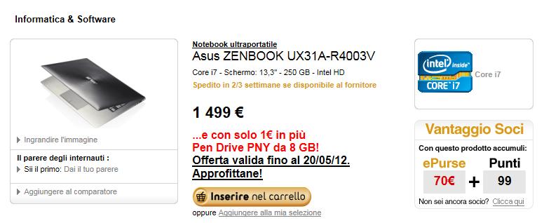 Asus Zenbook Prime UX31A in Italia