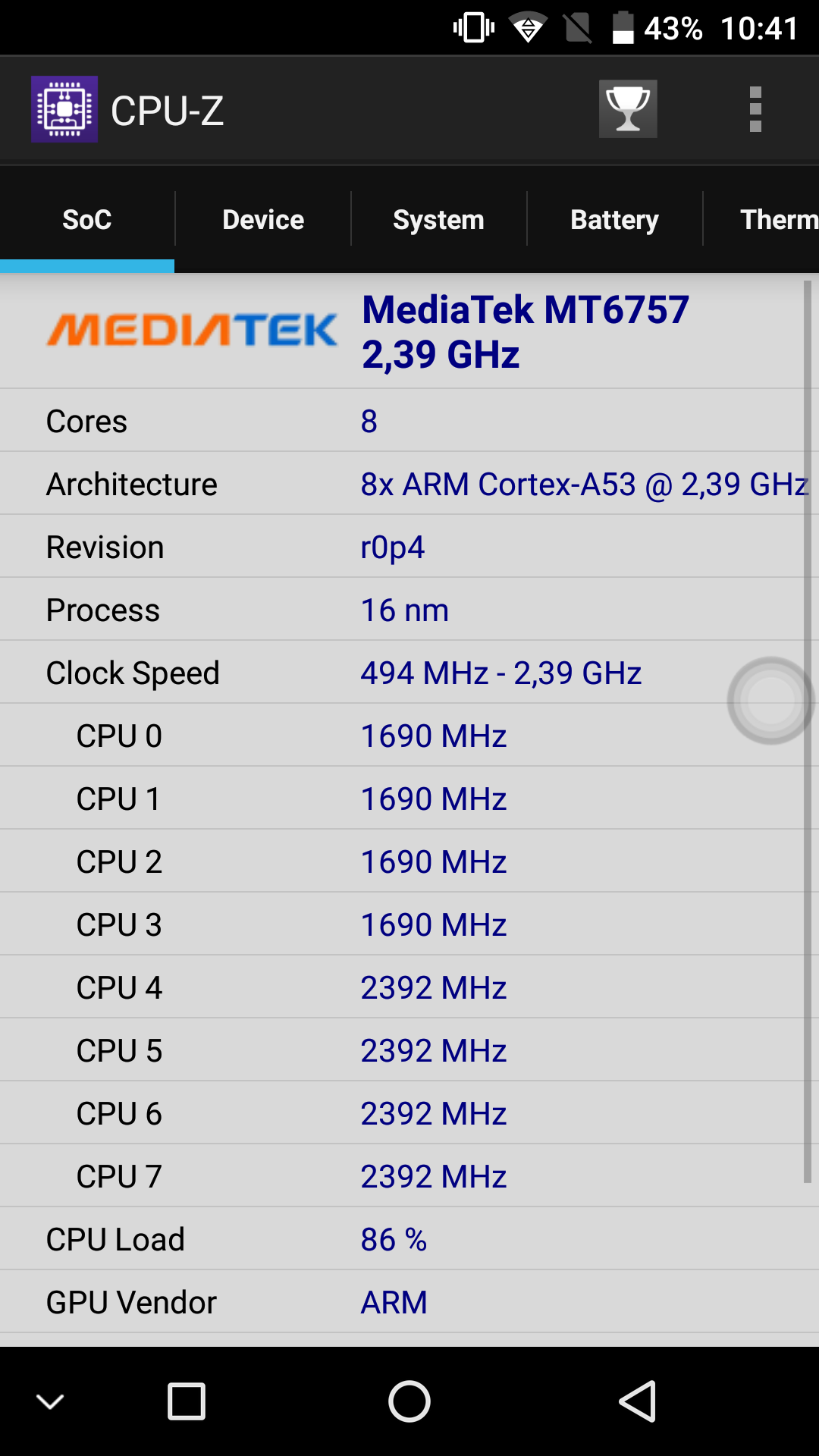 CPU-Z: Mediatek Helio P25