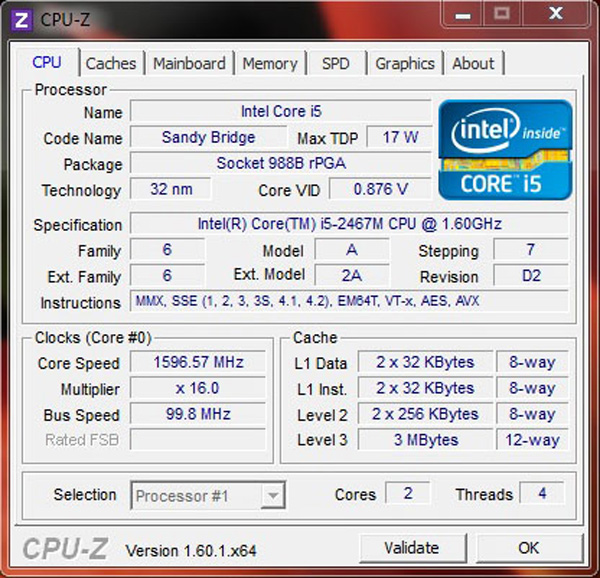 CPUz: Intel Core i5-2467M