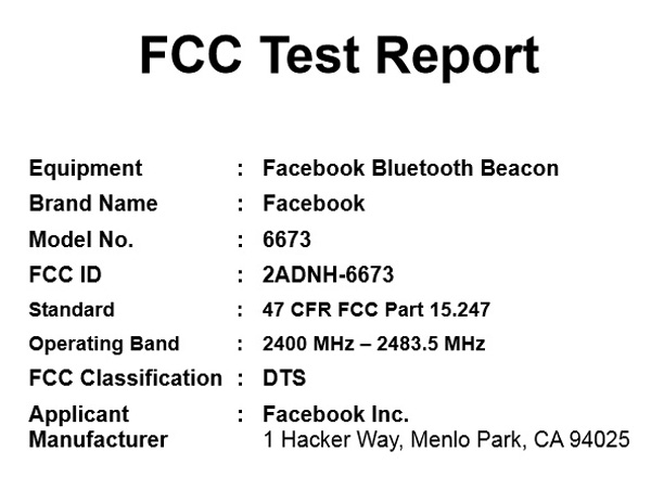 Facebook Bluetooth Beacon nei laboratori FCC