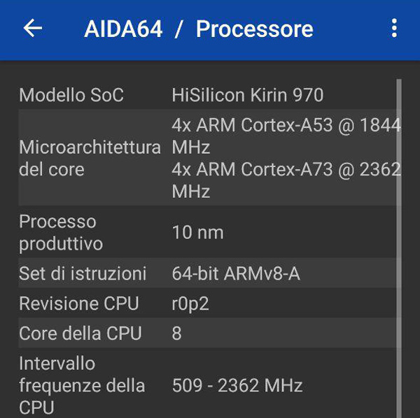 AIDA64: Hisilicon Kirin 970