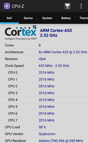 CPUz: Qualcomm Snapdragon 625