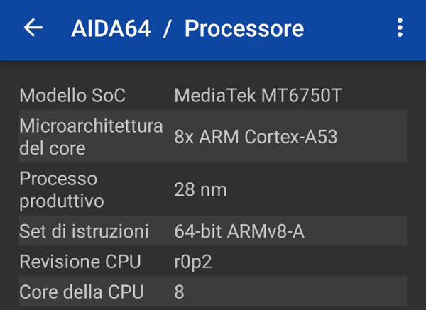 Il processore è un Mediatek MT6750T