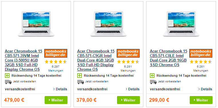 Acer Chromebook 15 negli shop tedeschi