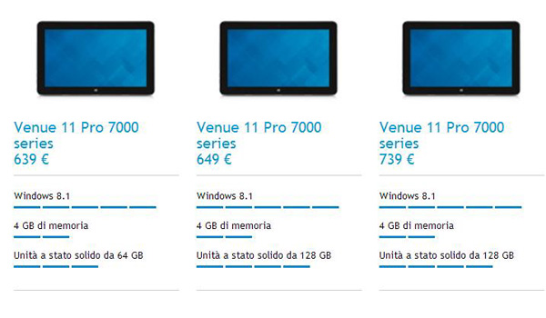 Dell Venue 11 Pro (7140) in vendita in Italia da 639 euro